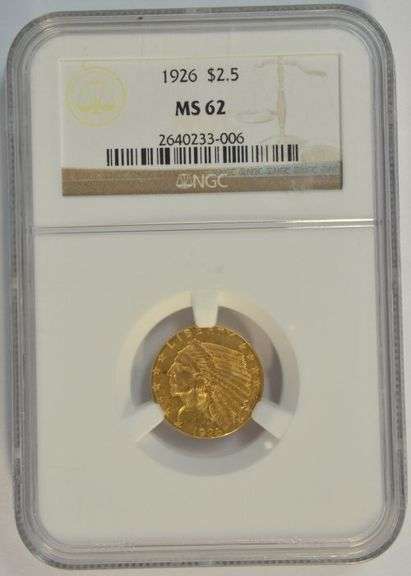 Fresh choice BU 1926 US $2.50 Indian Gold Piece. NGC MS62