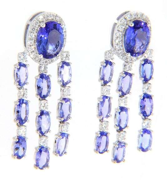 New 6.35ctw Oval Tanzanite and 0.83ctw Diamond Triple Dangle Earrings in 14K