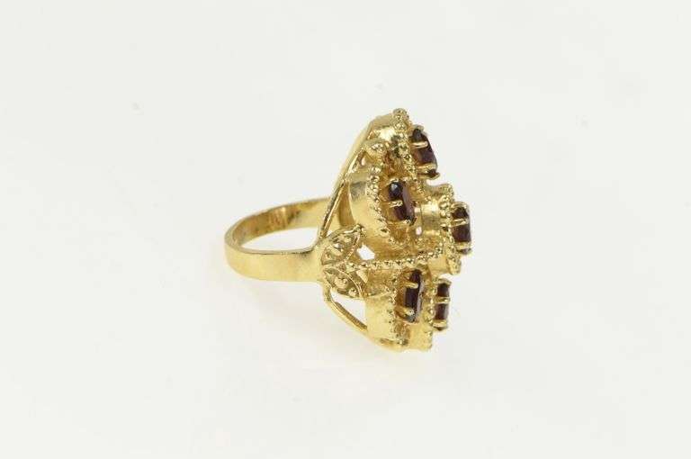 14K Yellow Gold Oval Garnet Filigree Statement Cocktail Ring