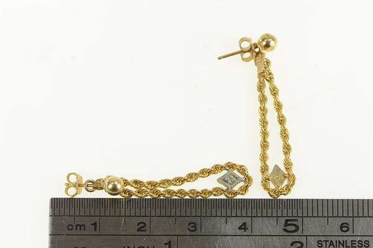 14K Yellow Gold Vintage Diamond Chain Dangle Fashion Earrings