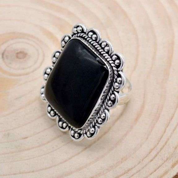 Beautiful 19Ct Natural Black Onyx Druzy Ring
