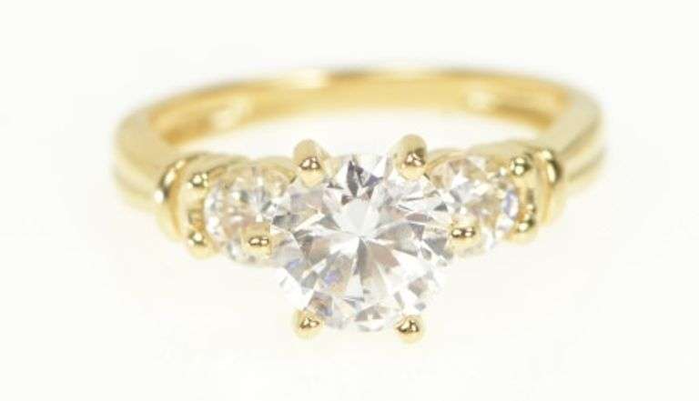 14K Yellow Gold Three Across Classic Travel Engagement CZ Ring