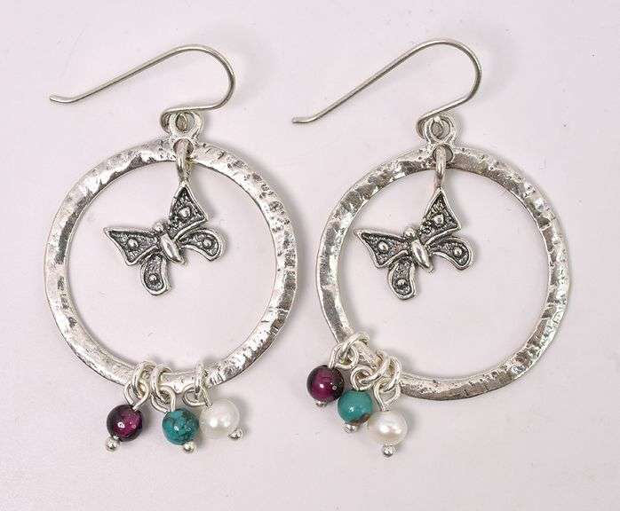 Multi-Gem Butterfly Earrings in Sterling Silver