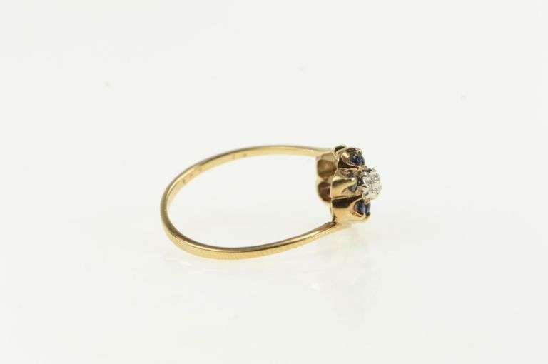 10K Yellow Gold Diamond Sapphire Halo Vintage Cluster Ring