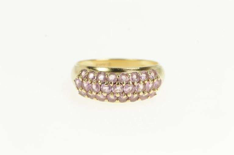 14K Yellow Gold Domed Pave Pink Topaz Statement Band Ring