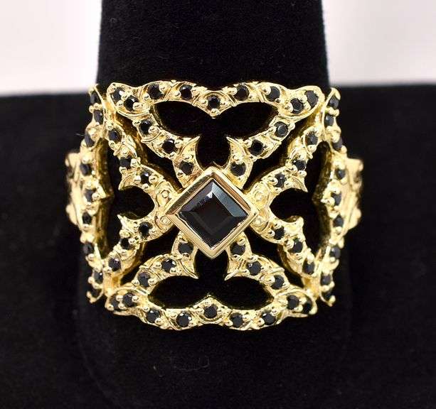 Vermeil Black Onyx Square Ring In Sterling Silver