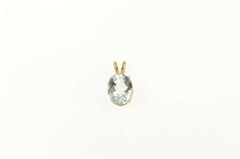 14K Yellow Gold Oval Blue Topaz Vintage Solitaire Statement Pendant