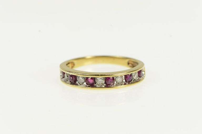 10K Yellow Gold Natural Ruby Diamond Classic Wedding Band Ring