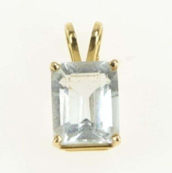 14K Yellow Gold Emerald Cut Solitaire Vintage CZ Statement Pendant