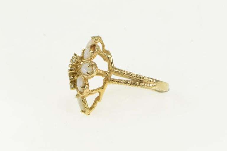 10K Yellow Gold Natural Opal Diamond Vintage Cluster Cocktail Ring