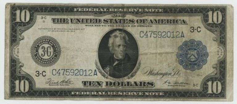 Series of 1914 Large Size $10 Federal Reserve Note (3-C)