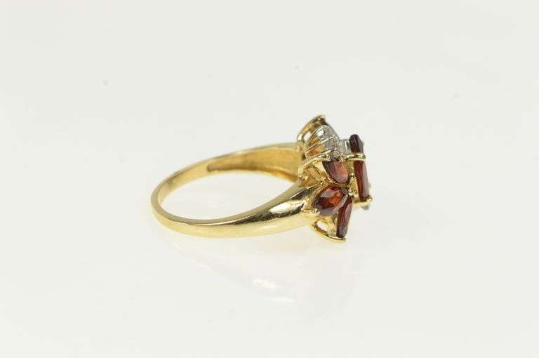 14K Yellow Gold Marquise Garnet Diamond Cluster Statement Ring