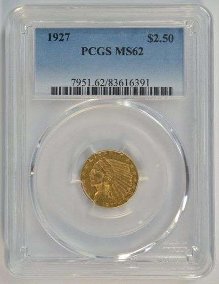 Very Choice BU 1927 US $2.50 Indian Gold Piece. PCGS MS62