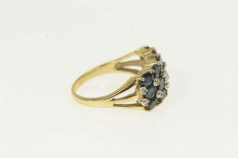 14K Yellow Gold Natural Sapphire Diamond Squared Statement Ring