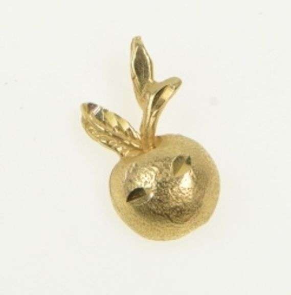 14K Yellow Gold Apple Peach Diamond Cut Fruit Cute Charm/Pendant