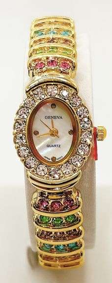 Ladies Geneva & Gemstone Watch, 18kt Yellow Gold Plated
