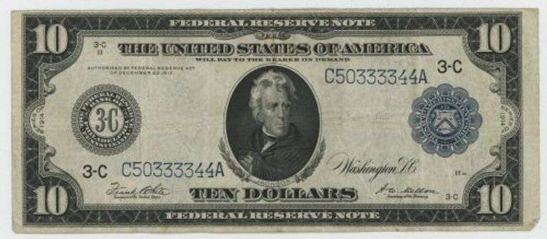Much nicer 1914 Series Large Size $10 Federal Reserve Note (3-C)