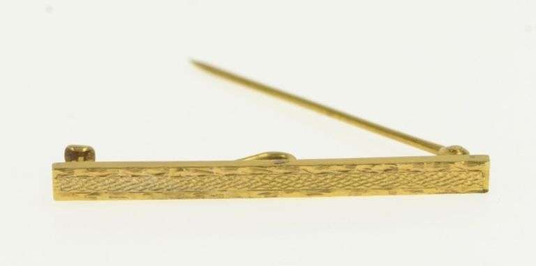 14K Yellow Gold Textured Design Squared Vintage Bar Pin/Brooch