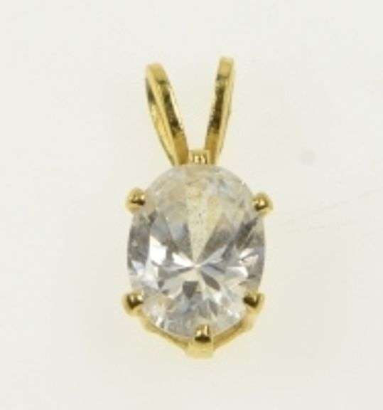 14K Yellow Gold Oval Cubic Zirconia Solitaire Vintage Classic Pendant