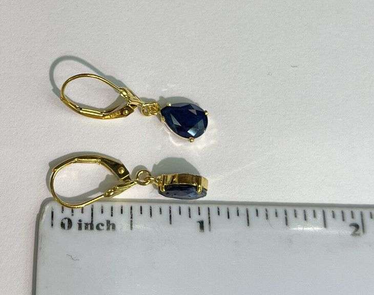 3.0 CARAT NATURAL BLUE SAPPHIRE EARRINGS IN 14KT SOLID YELLOW GOLD