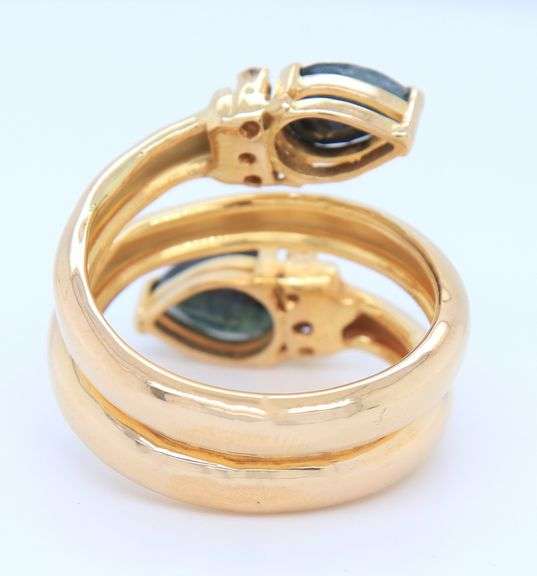 Fantastic Yellow Gold 1.95ctw Double Pear Sapphire and Diamond Wrap Around Ring