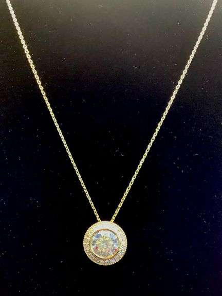 MESMERIZING 14K YELLOW GOLD HALO DIAMOND PENDANT NECKLACE