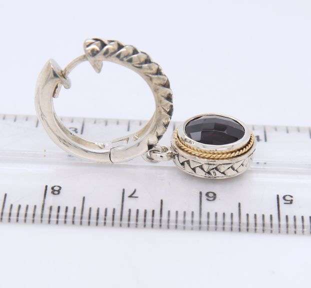 Effy 18kt White Gold Garnet Dangle Earrings