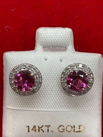 14K WHITE GOLD TOURMALINE AND DIAMOND STUD EARRINGS