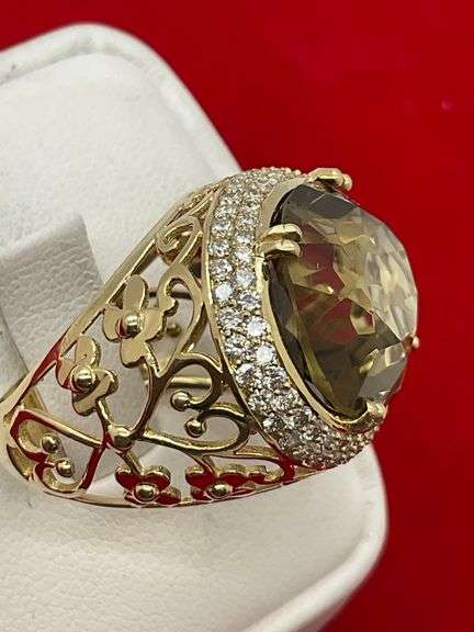 CERTIFIED BRAND NEW 14K GOLD RING WITH DIAMOND AND QUARTZ