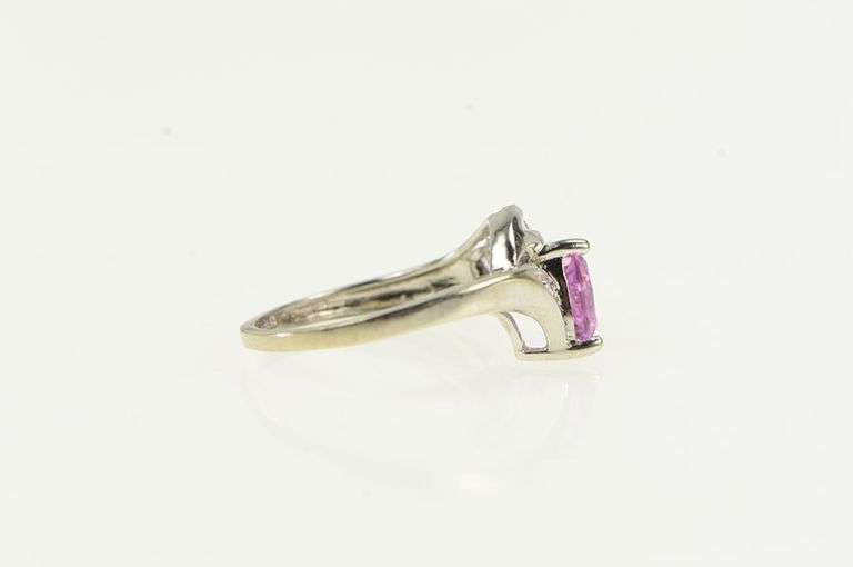 10K White Gold Trillion Pink Topaz Diamond Accent Vintage Ring