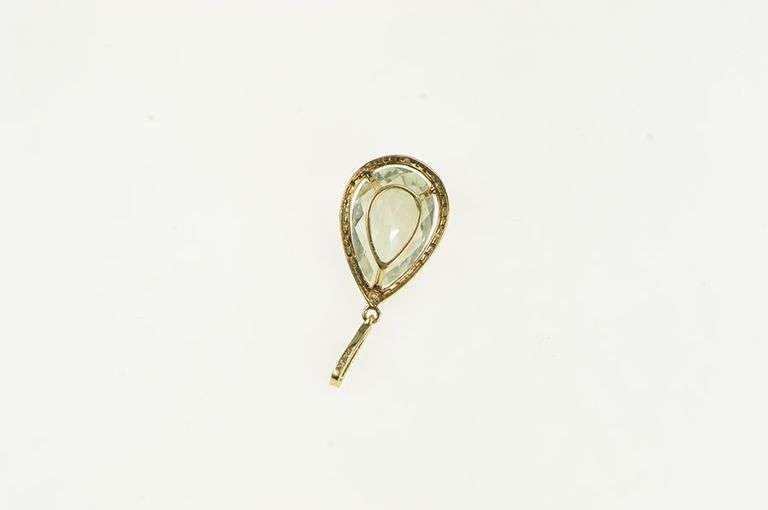 10K Yellow Gold Faceted Pear Prasiolite Diamond Halo Pendant