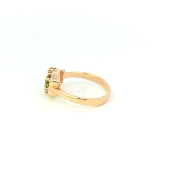 10K Yellow Gold Peridot Diamond Accent Vintage Statement Ring