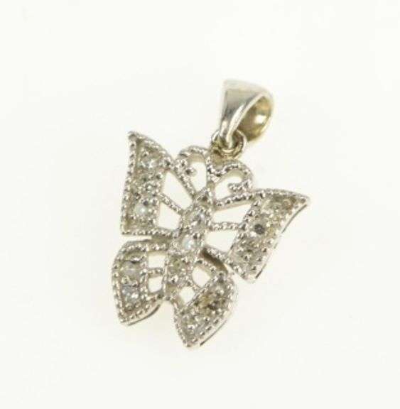 10K White Gold Diamond Butterfly Change Symbol Vintage Pendant