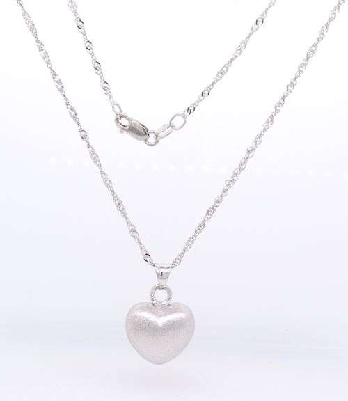Charming White Gold Puffed Heart Pendant on Rope Chain