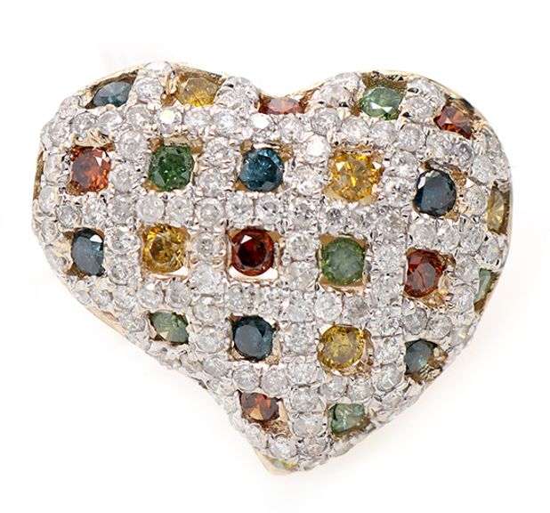 0.95ctw Multi Color and White Diamond Heart Ring in 14K