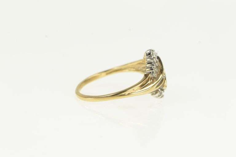 10K Yellow Gold Wavy Diamond Bypass Vintage Statement Ring