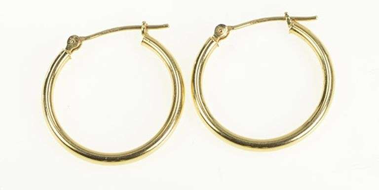 14K Yellow Gold 21mm Classic Simple Hollow Hoop Earrings