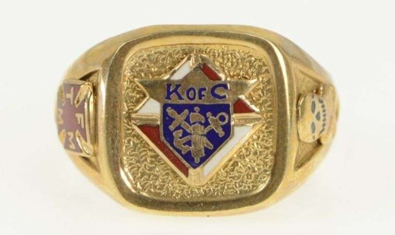 10K Yellow Gold Knights of Columbus Enamel Men's Signet Ring