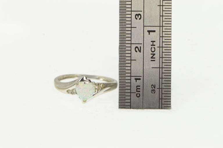 10K White Gold Heart Syn. Opal Diamond Accent Love Vintage Ring