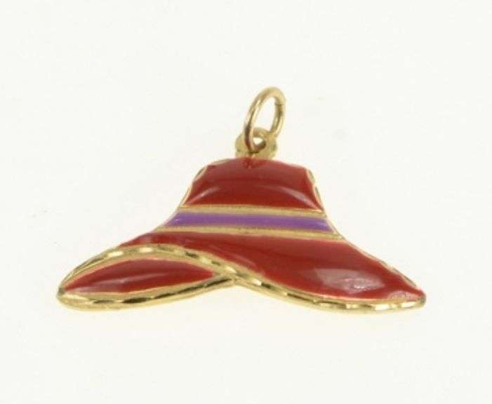 14K Yellow Gold Red Enamel Purple Hat Vintage Charm/Pendant