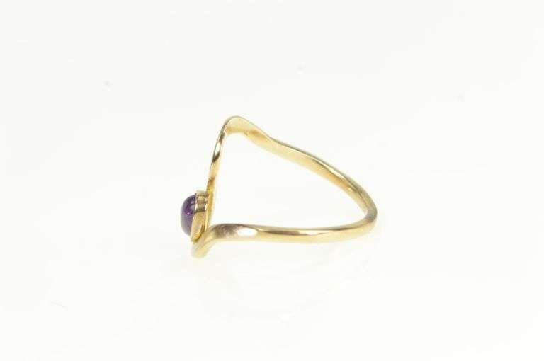 14K Yellow Gold Amethyst Cabochon Ornate Curvy Bypass Ring