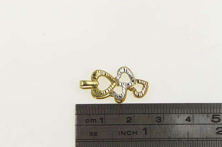 10K Yellow Gold Tri Tone Diamond Cut Heart Love Symbol Pendant