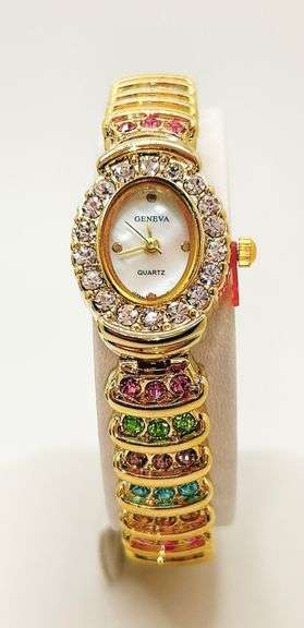 Ladies Geneva & Gemstone Watch, 18kt Yellow Gold Plated
