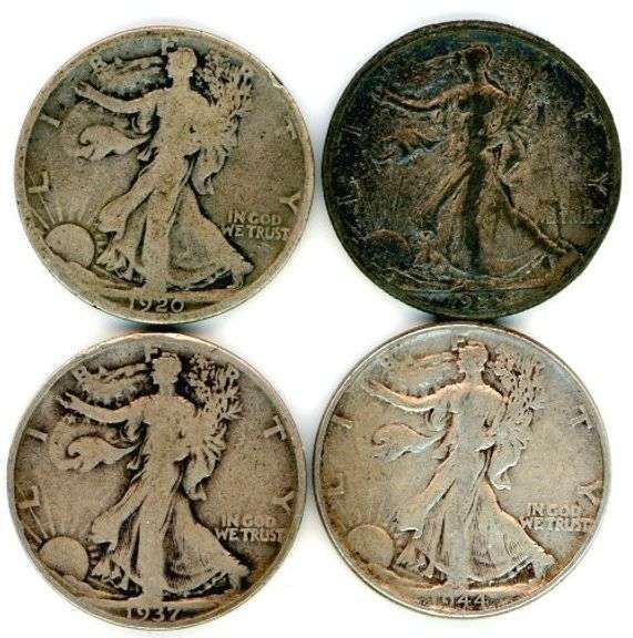 4 Different Walking Liberty Half Dollars