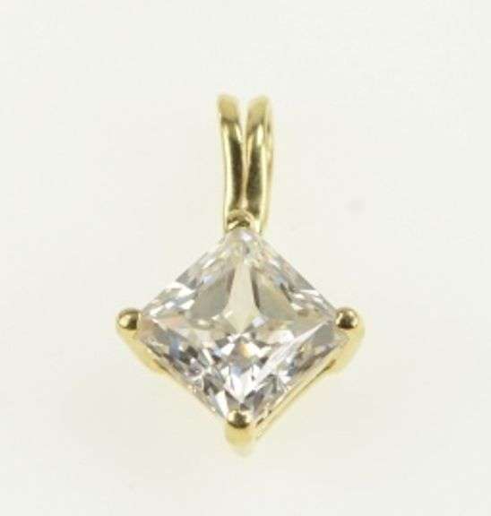 14K Yellow Gold Princess Solitaire Cubic Zirconia Vintage Pendant
