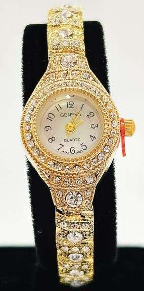 Ladies Geneva & Gemstone Watch, 18kt Yellow Gold Plated