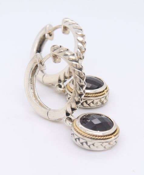 Effy 18kt White Gold Garnet Dangle Earrings