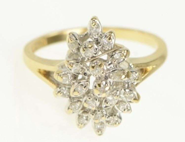 14K Yellow Gold Diamond Vintage Freeform Cluster Statement Ring