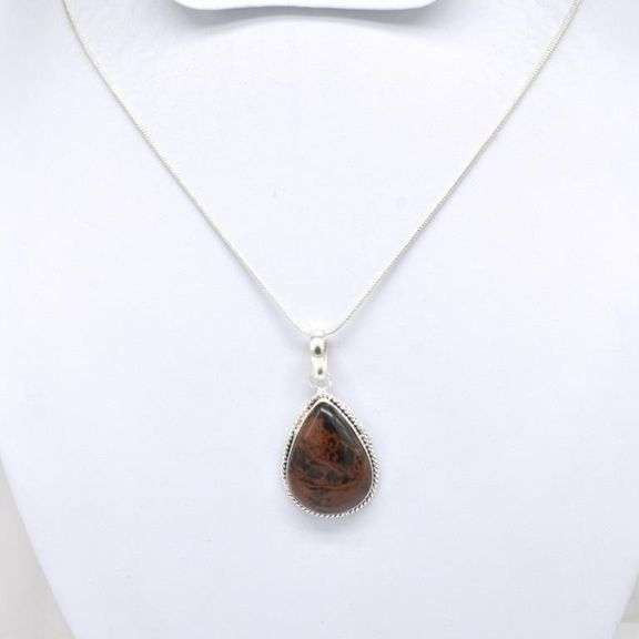 Natural 24.6 Red Obsidian .925 Silver PlatedPendant