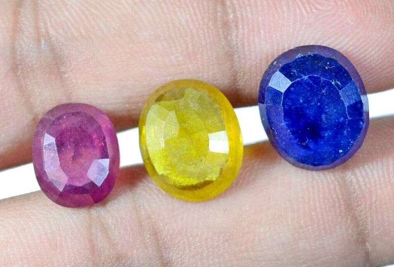 AAA+ 3 PIECE NATURAL RUBY, BLUE, AND YELLOW SAPPHIRE LOOSE GEMSTONE GROUP LOT!- 25.0 CARATS!